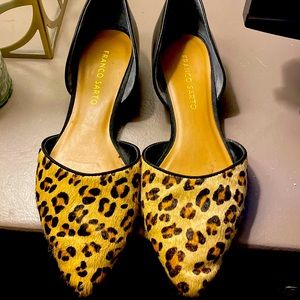 Leopard toe with black leather heel, worn twice